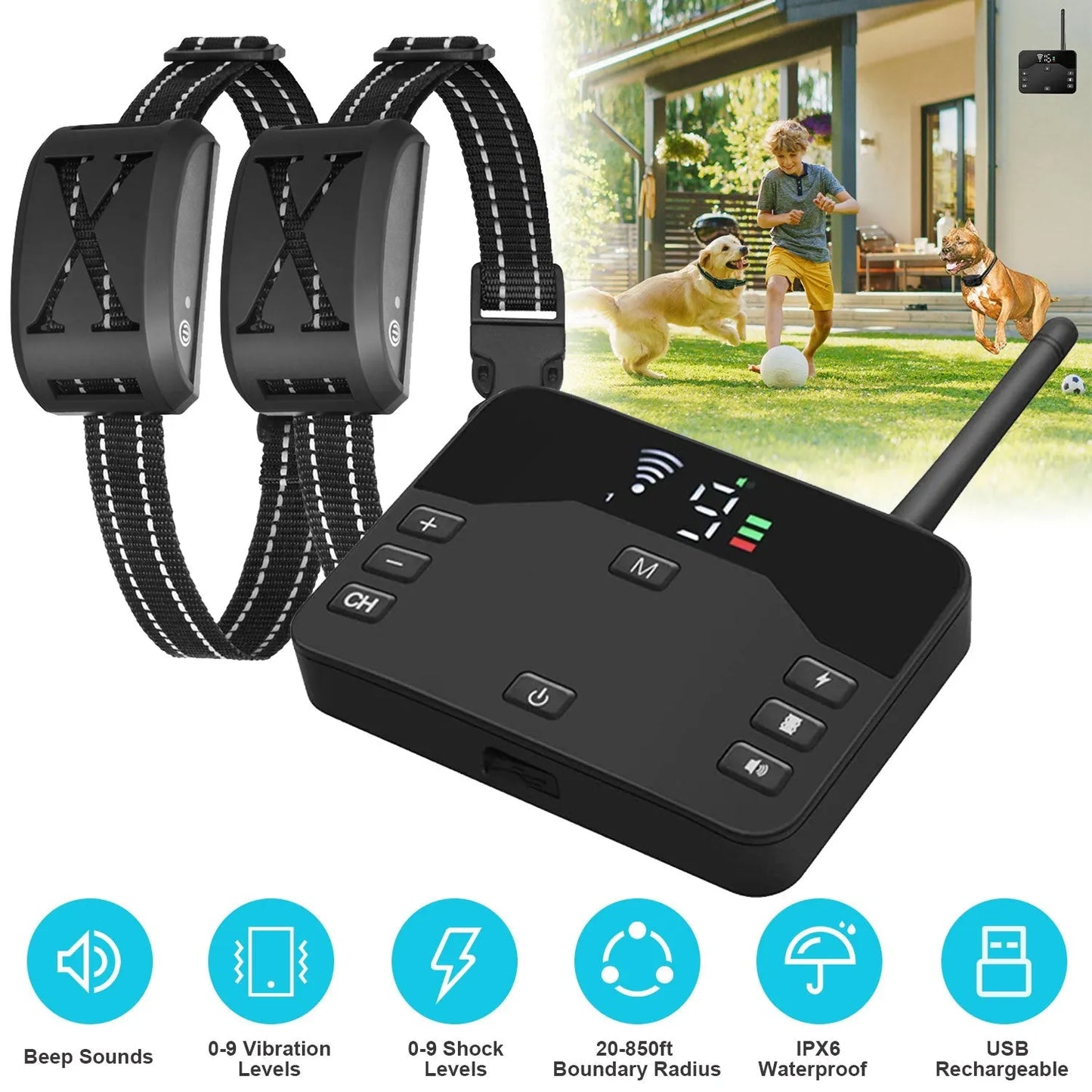 GBruno 2 In 1 Wireless Electric Dog Fence in black, ideal for dog training and safety, priced at $106.99 from GBruno Store.