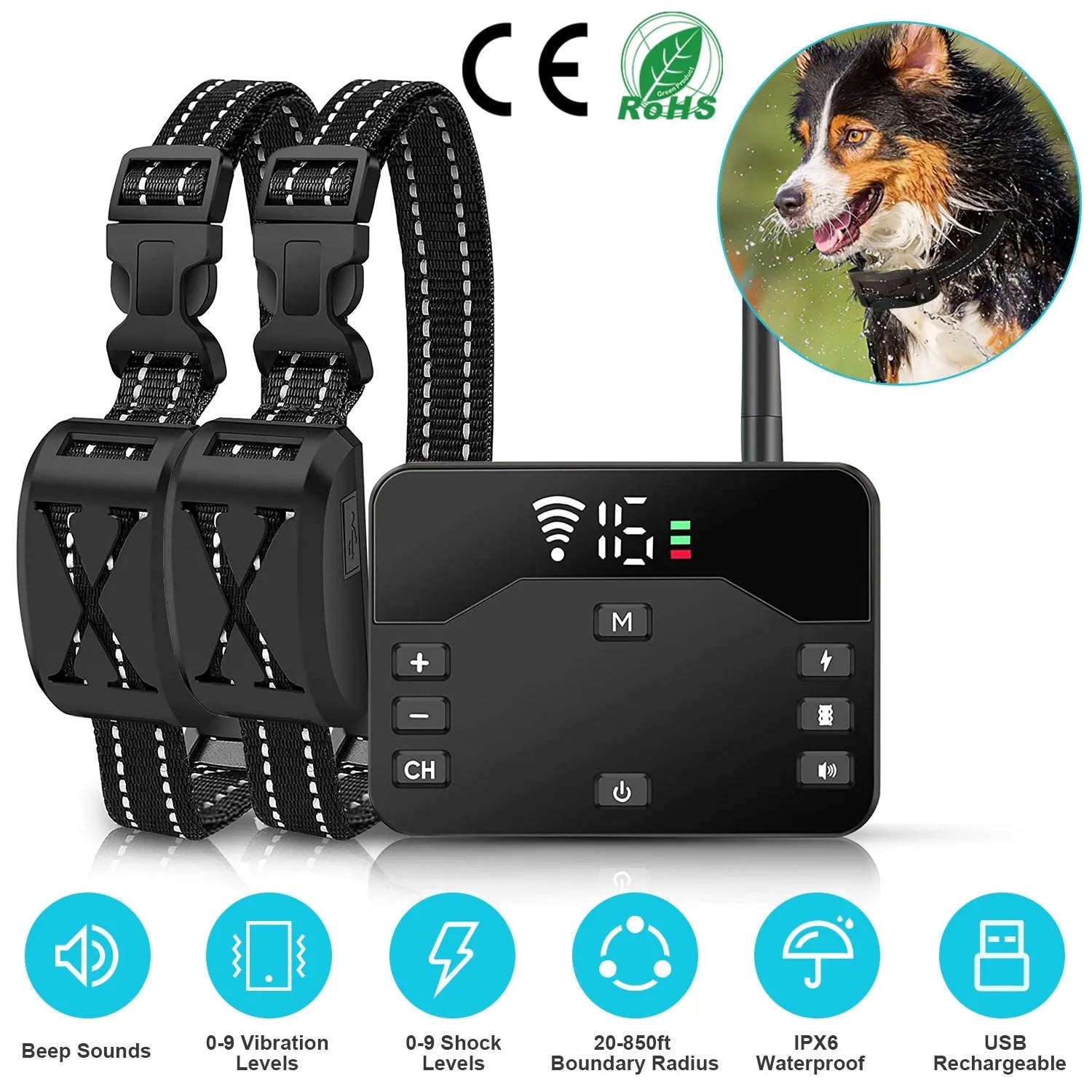 GBruno 2 In 1 Wireless Electric Dog Fence in sleek black, ideal for dog supplies, priced at $106.99 from GBruno Store.