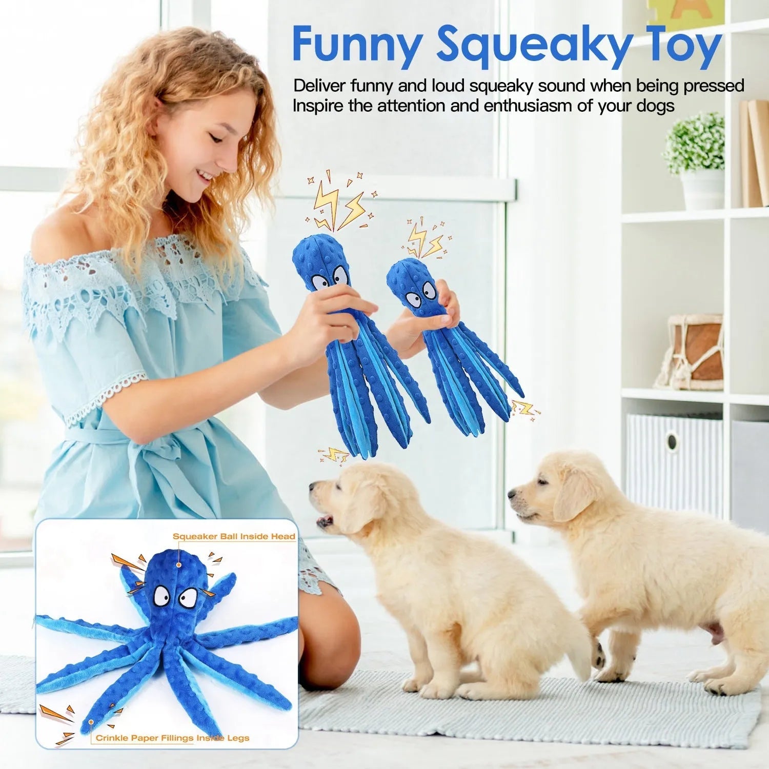 GBruno 2Pcs Squeaky Dog Toys in Blue and Pink, perfect for playful dogs, from GBruno Store, ideal for interactive fun.