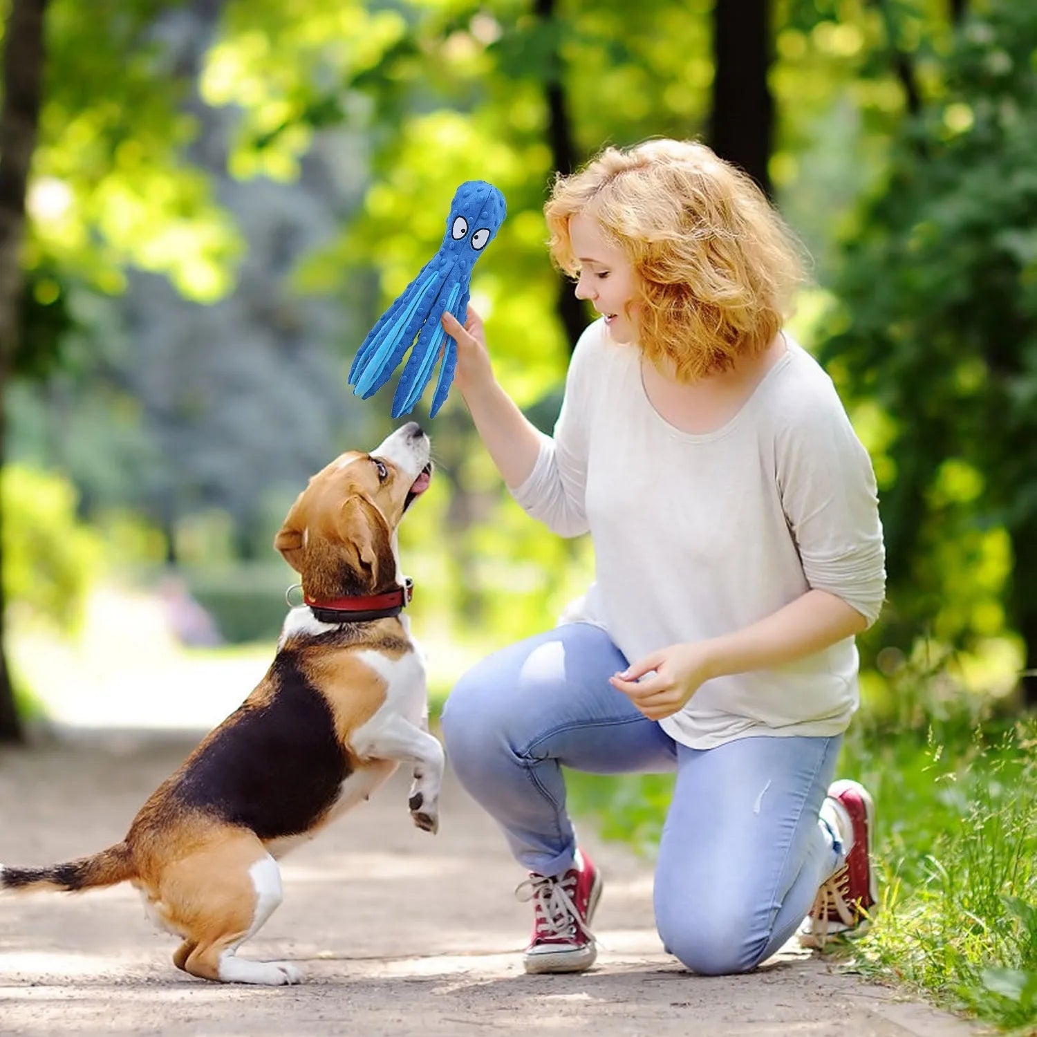 GBruno 2Pcs Squeaky Dog Toys in Blue and Pink, perfect for playful dogs, available at GBruno Store for $25.99.
