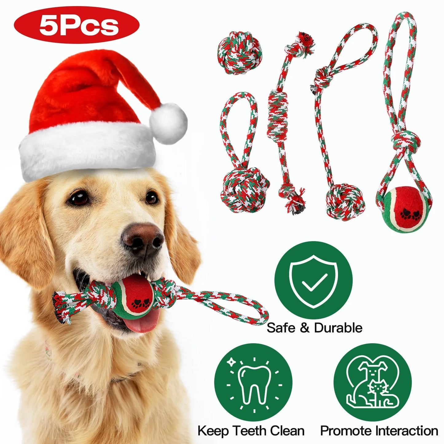 GBruno 5Pcs Christmas Dog Rope Chew Toys in vibrant colors, perfect for festive dog play, available for $25.99 at GBruno S...