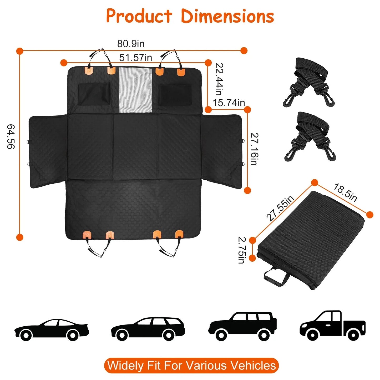 GBruno Dog Car Back Seat Cover in black, perfect for protecting your car's interior while traveling with your dog.