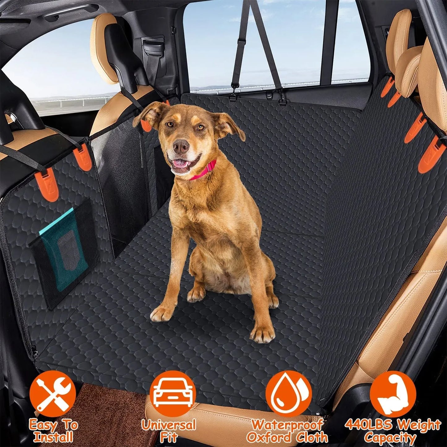 GBruno Dog Car Back Seat Cover in black, perfect for protecting your car's interior, from GBruno Store, priced at $82.99.