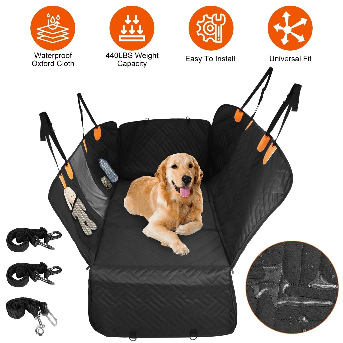 GBruno Dog Car Seat Cover by GBruno Store, durable back seat cover in black, ideal for pet protection during travel.