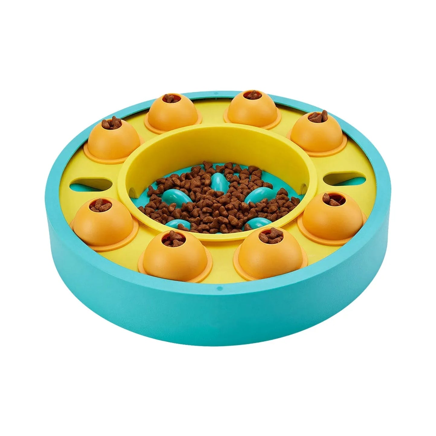 GBruno Dog Puzzle Food Feeder in vibrant colors, an elevated feeder designed for interactive dog food play, priced at $35.99.