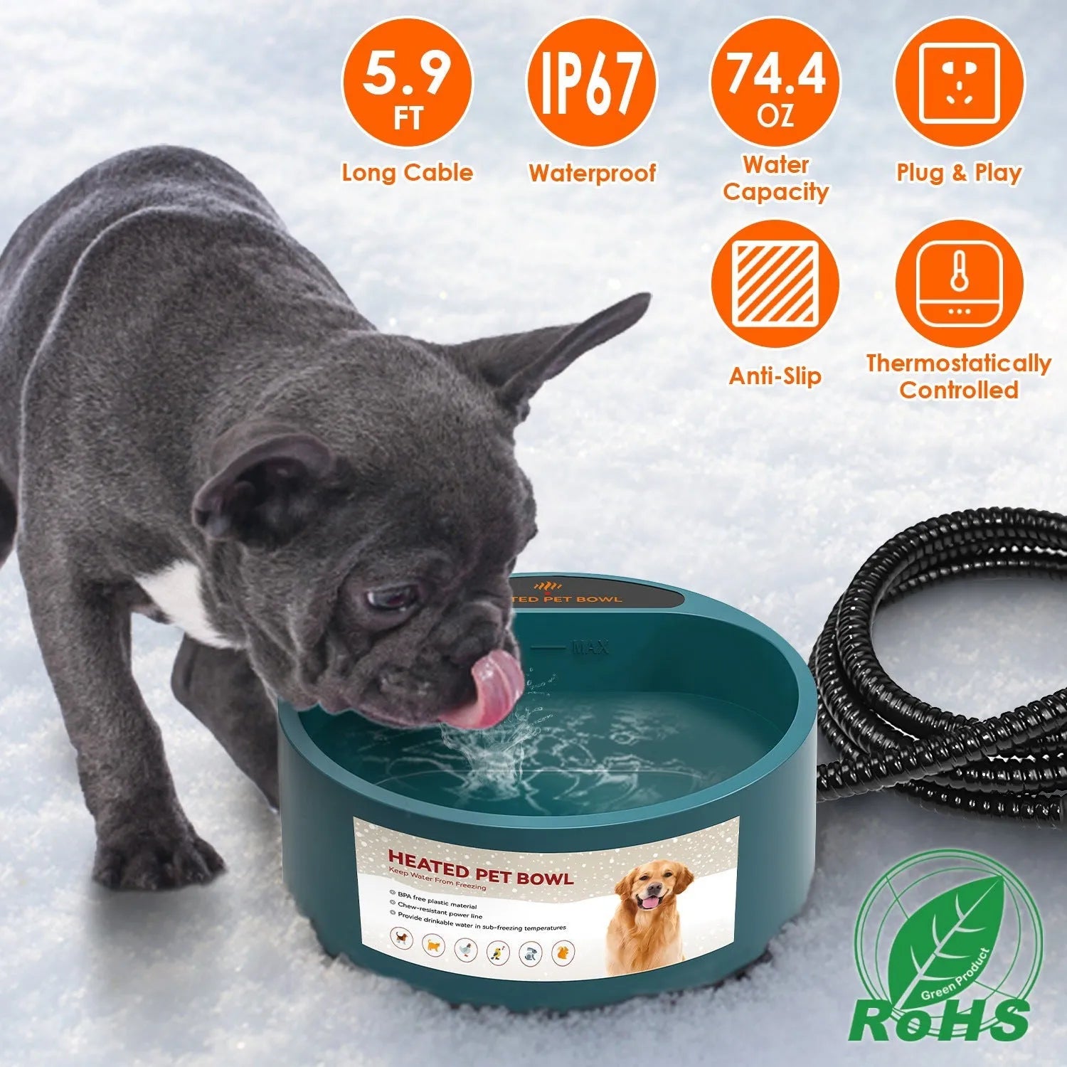 GBruno Heated Water Bowl for Dog Cat in sleek black, perfect for keeping pets hydrated in cold weather, priced at $54.99.