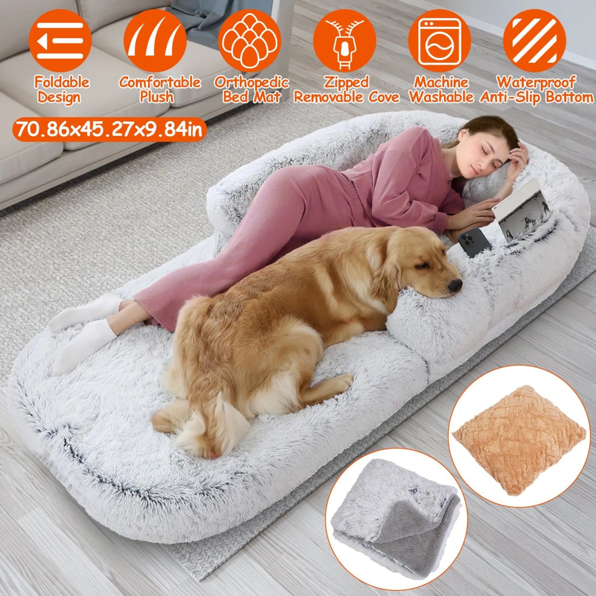 GBruno Large Foldable Human Size Dog Bed in a cozy design, perfect for dogs, priced at $180.99 from GBruno Store.