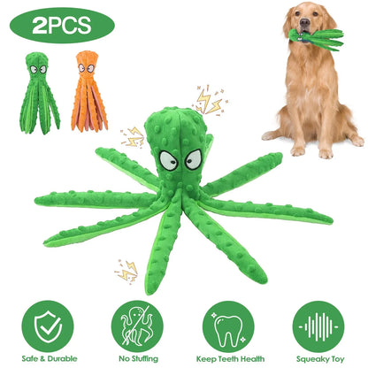 GBruno Store - 2Pcs Squeaky Dog Toys No Stuffing Crinkle Plush Octopus Dog