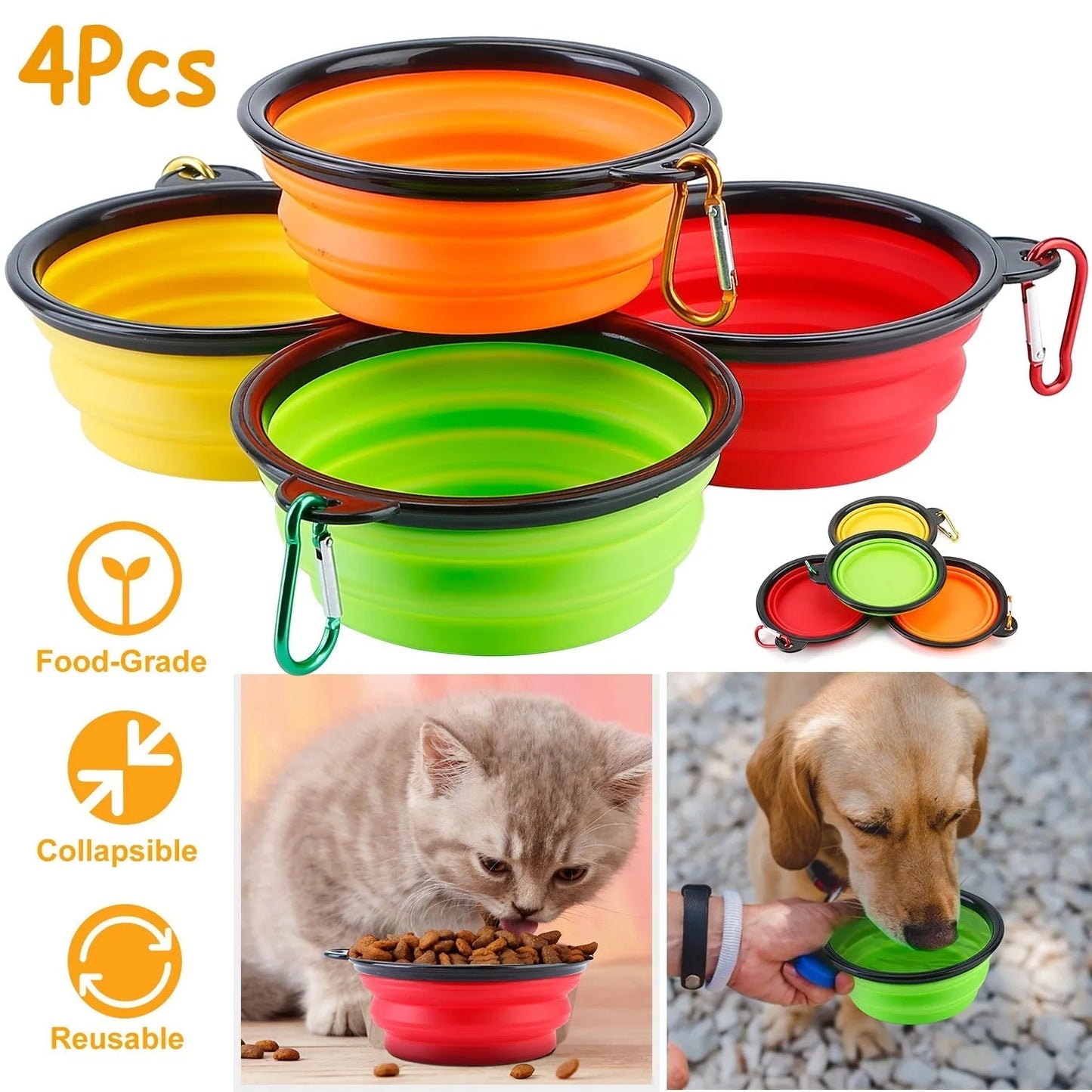 GBruno Store - 4Pcs Silicone Collapsible Dog Bowls BPA Free Travel Dog Bowl