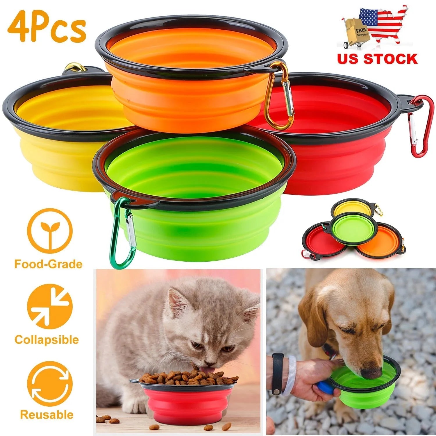 GBruno Store - 4Pcs Silicone Collapsible Dog Bowls BPA Free Travel Dog Bowl