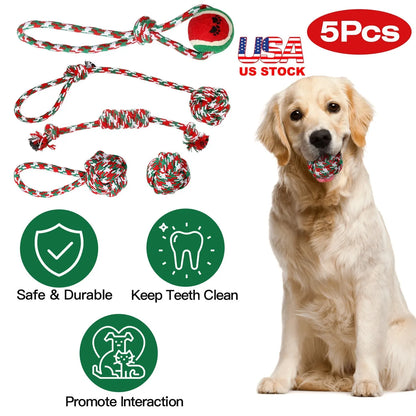 GBruno Store - 5Pcs Christmas Dog Rope Chew Toys Dog Interactive Toys Set - Dog Toys