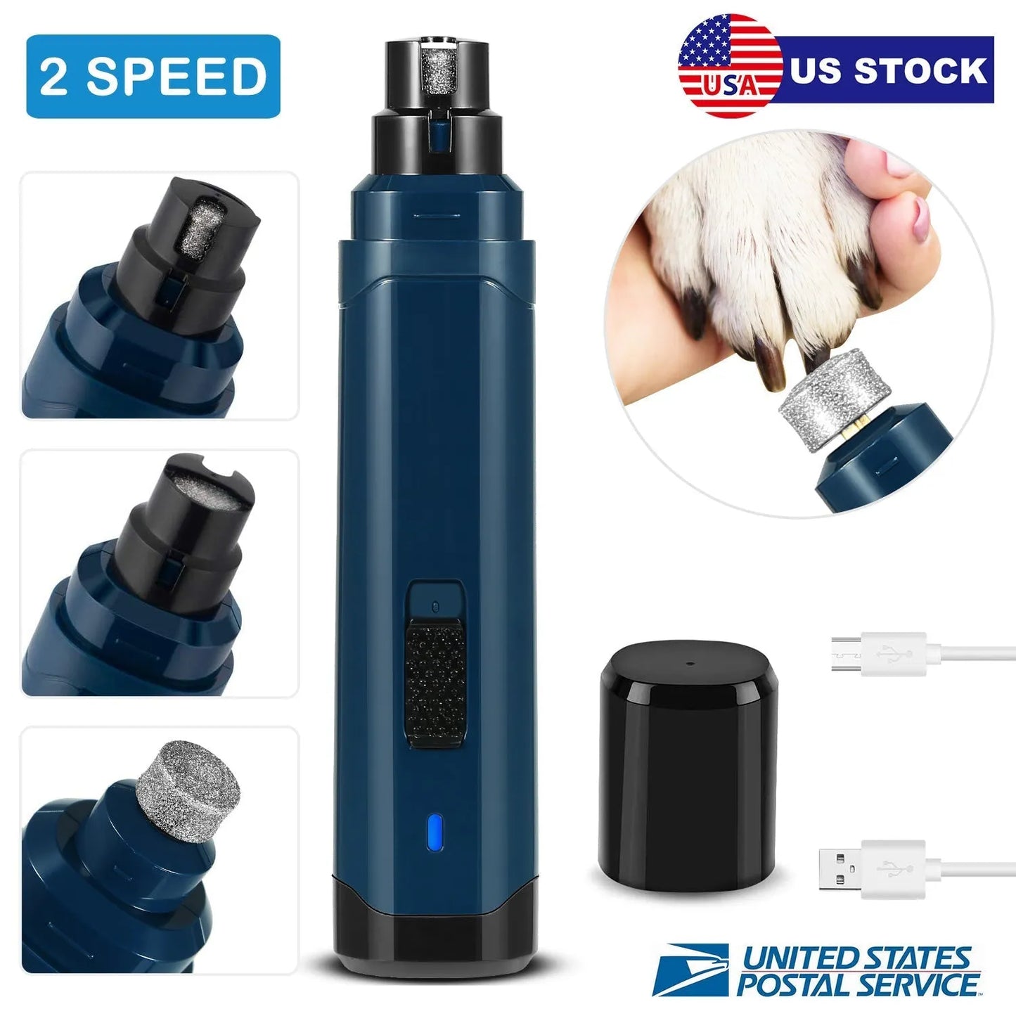 GBruno Store - Dog Nail Grinder 2 Speeds Quiet USB Rechargeable Pet Nail