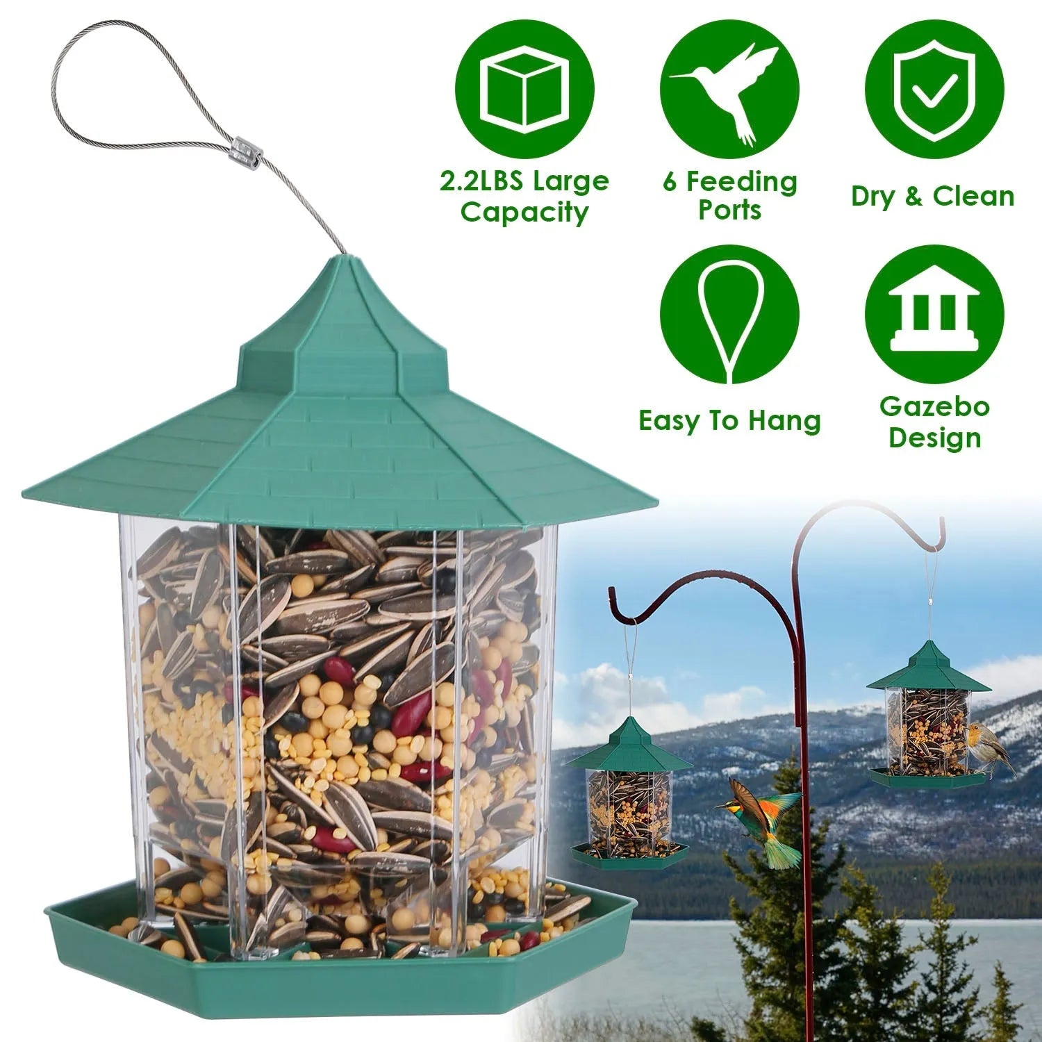 GBruno Store - Hanging Gazebo Wild Bird Feeder Outdoor Bird Seed Station with Large Capacity 6 Feeder Ports for Garden Pat...