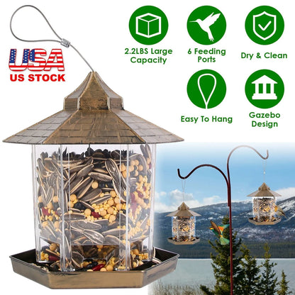 GBruno Store - Hanging Gazebo Wild Bird Feeder Outdoor Bird Seed Station with Large Capacity 6 Feeder Ports for Garden Pat...