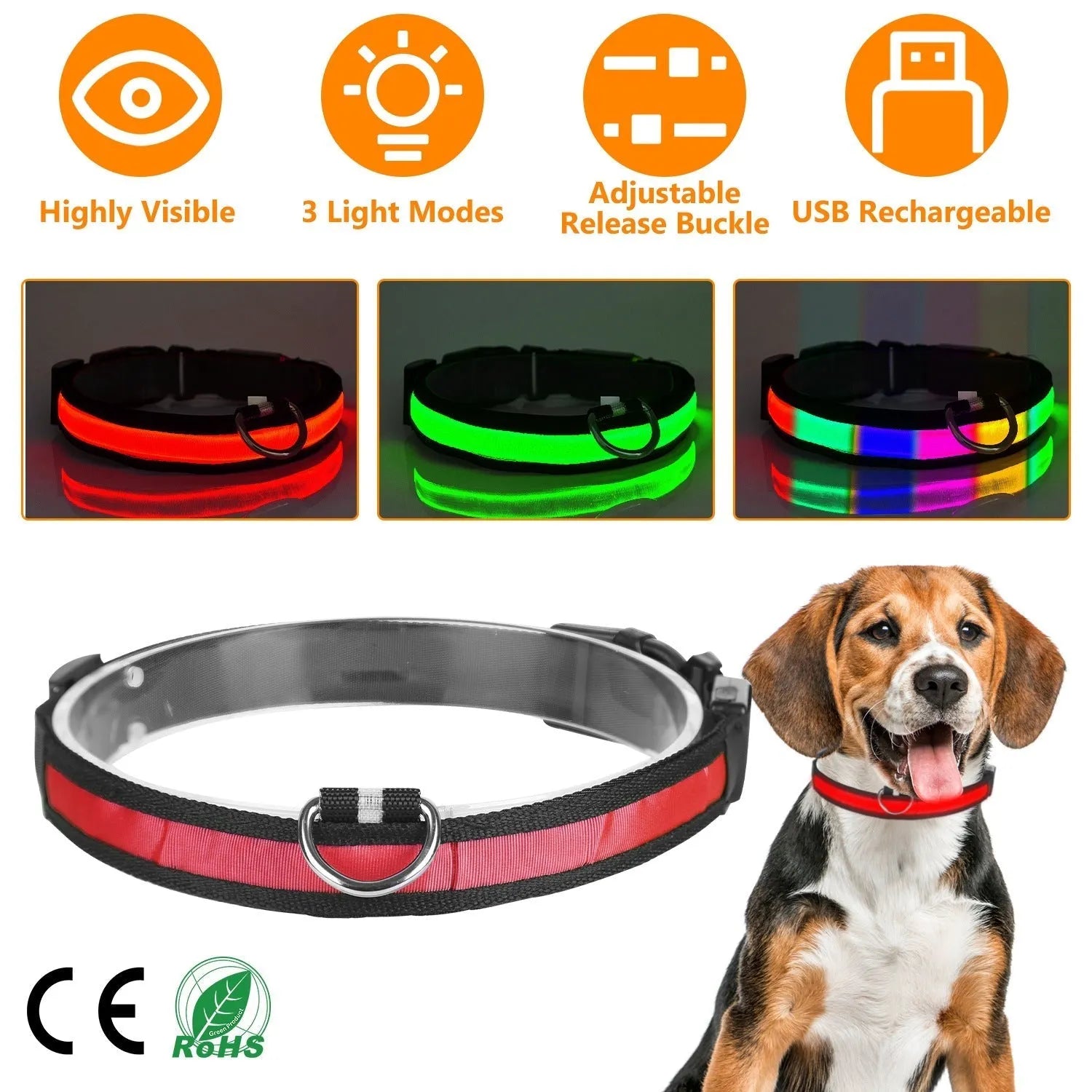 GBruno Store - LED Dog Collar USB Rechargeable Adjustable Dog Safety Collar