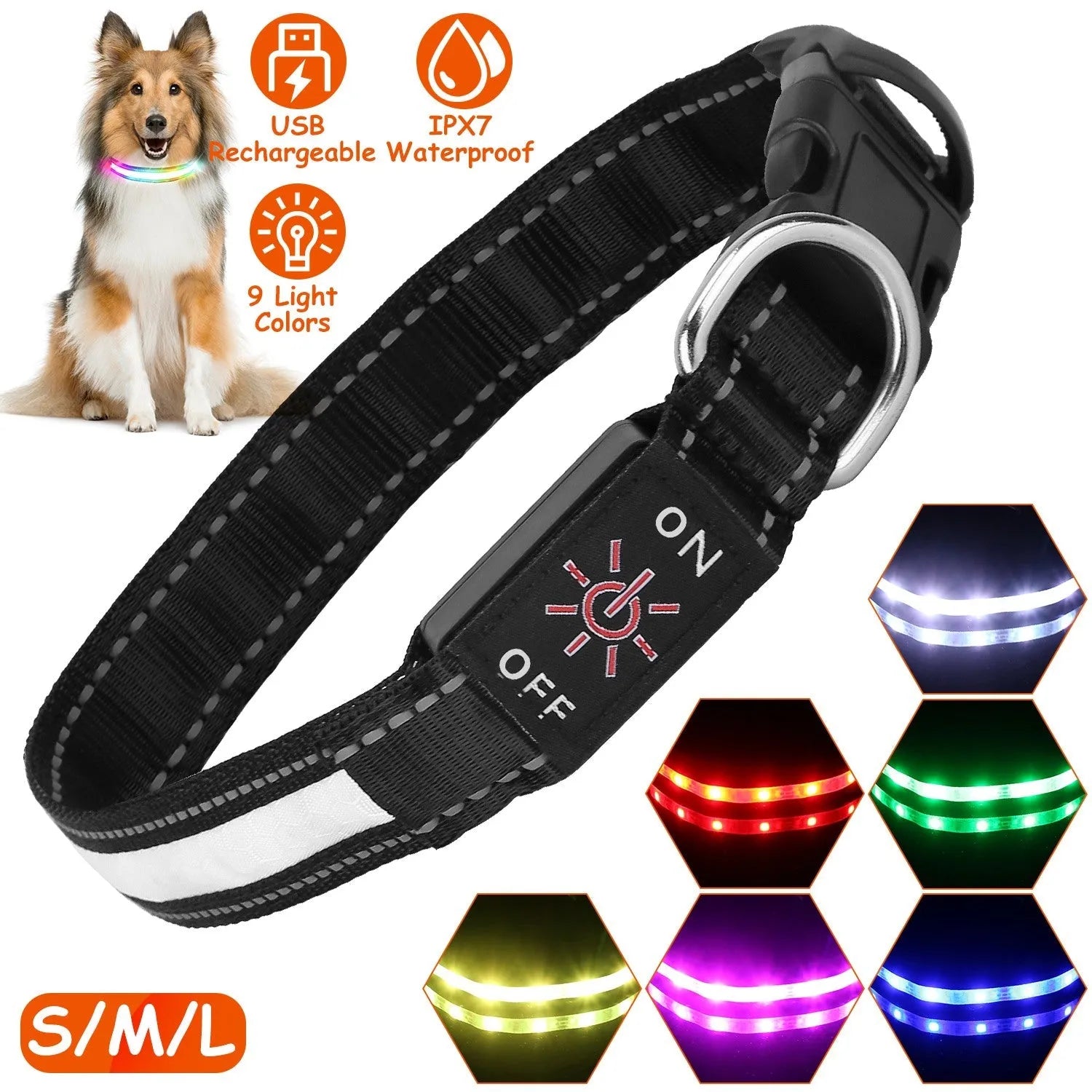 GBruno Store - Light Up Dog Collar LED Dog Collar Safety Night Glowing Dog