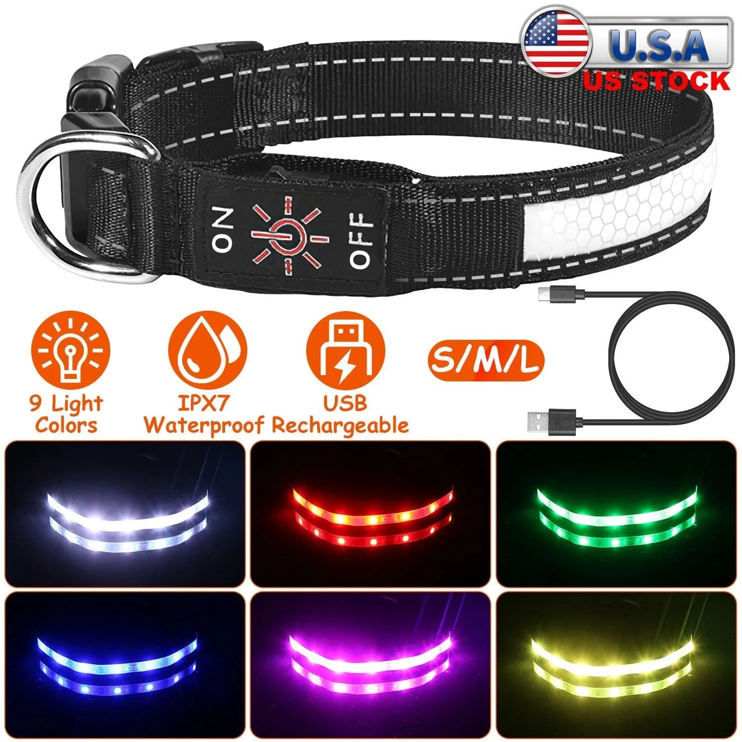 GBruno Store - Light Up Dog Collar LED Dog Collar Safety Night Glowing Dog