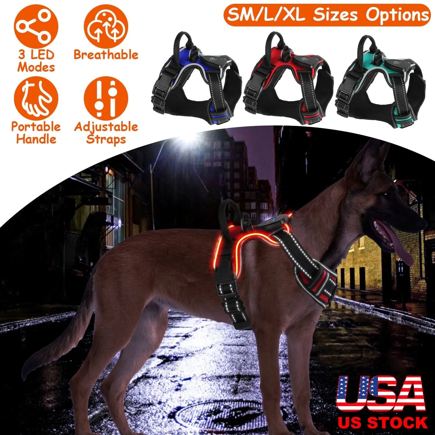 GBruno Store - Light Up Dog Harness Rechargeable LED Dog Harness No Pull