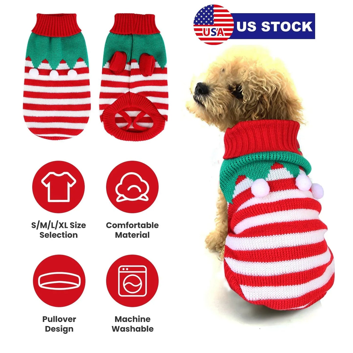 GBruno Store - Pet Christmas Turtleneck Sweater Dog Cat Christmas Clothes Snowman Stripes Costume Winter Holiday Sweater f...