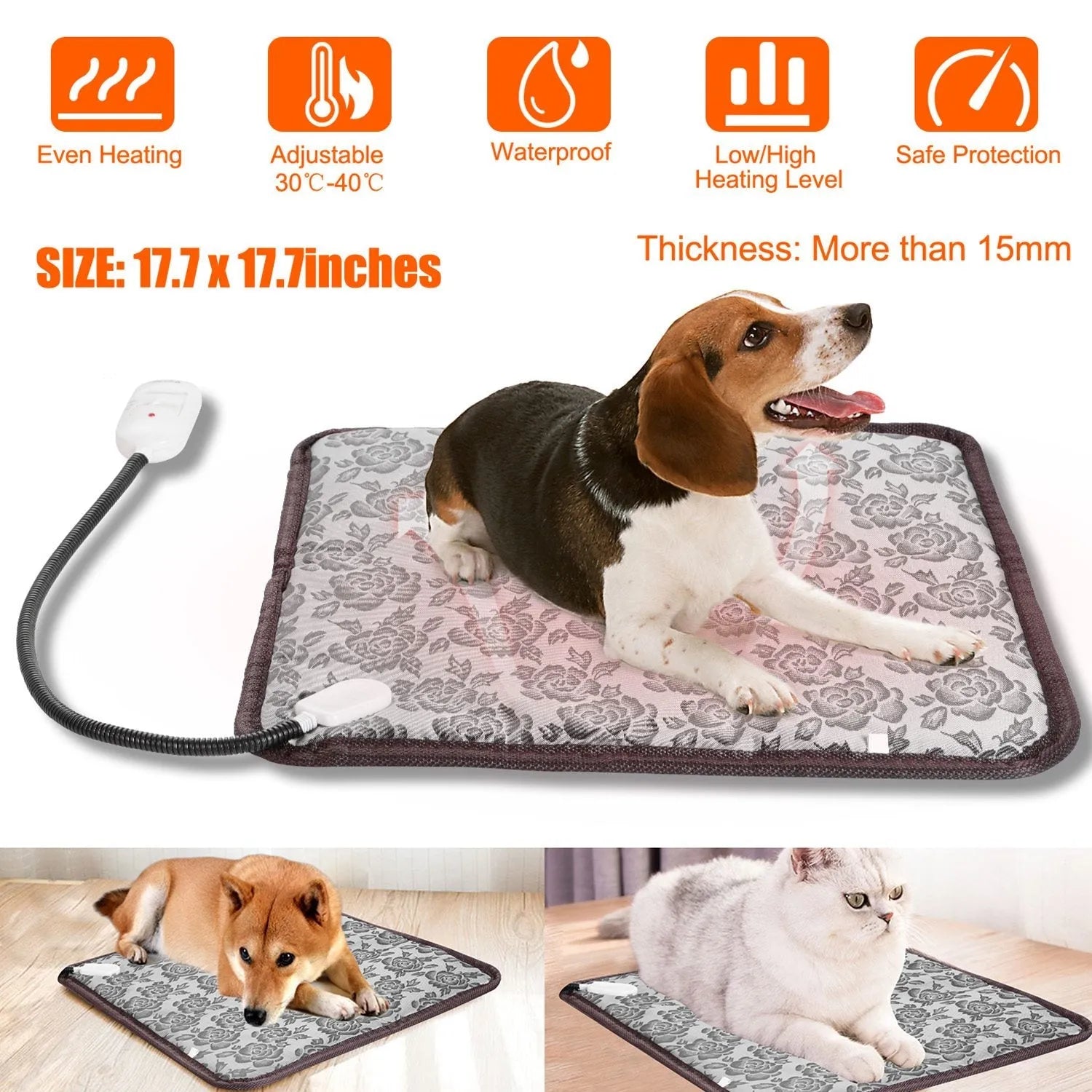 GBruno Store - Pet Heating Pad Dog Cat Electric Heating Mat Waterproof Adjustable Warming Blanket with Chew Resistant Stee...