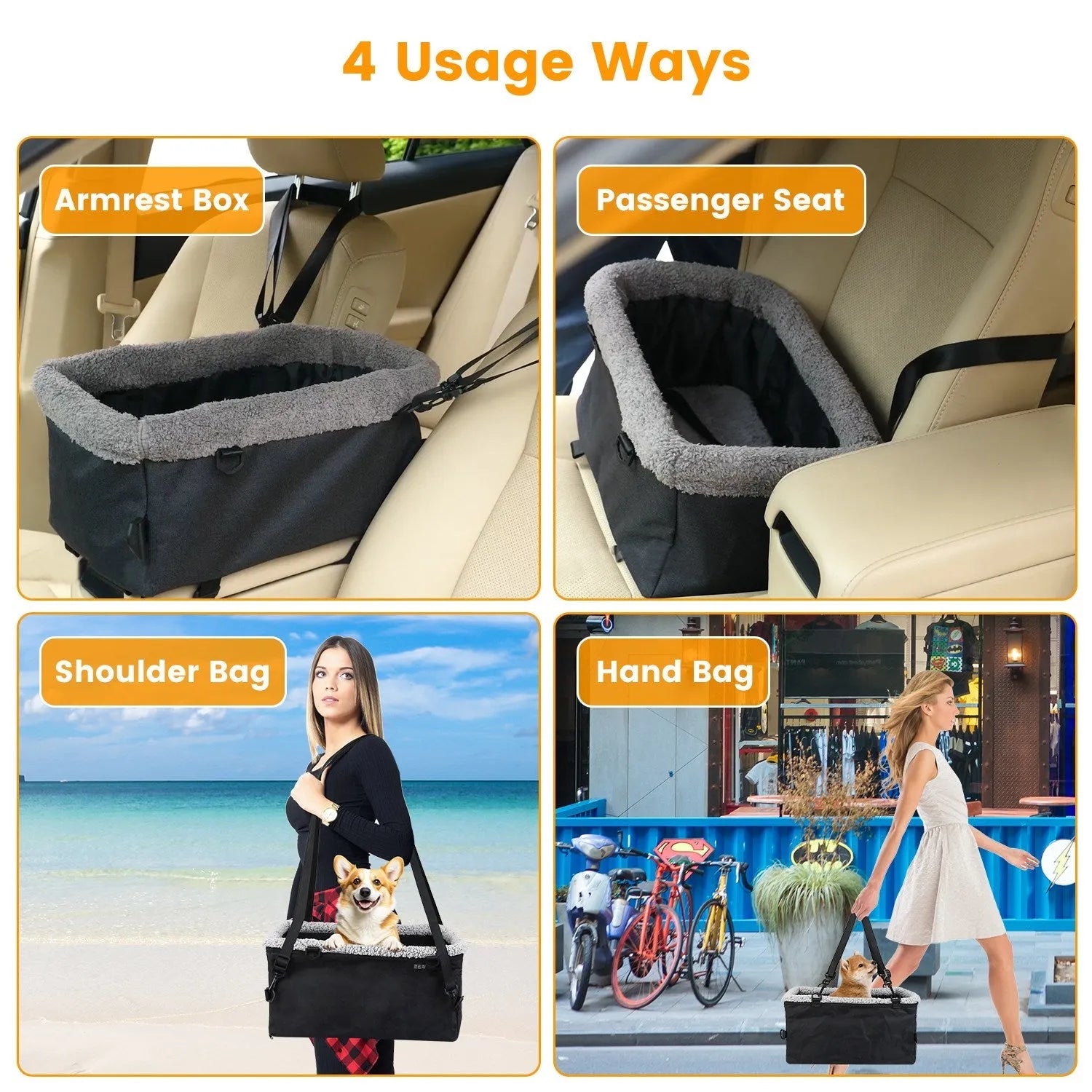 GBruno Store - Small Dog Car Seat with Harness Center Console Pet Booster