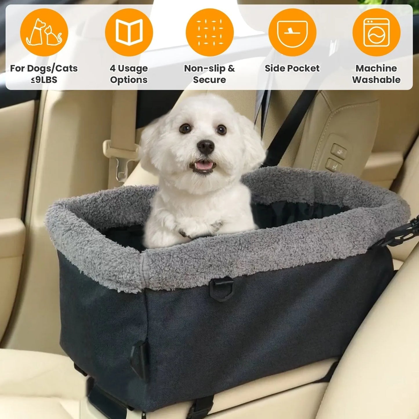 GBruno Store - Small Dog Car Seat with Harness Center Console Pet Booster