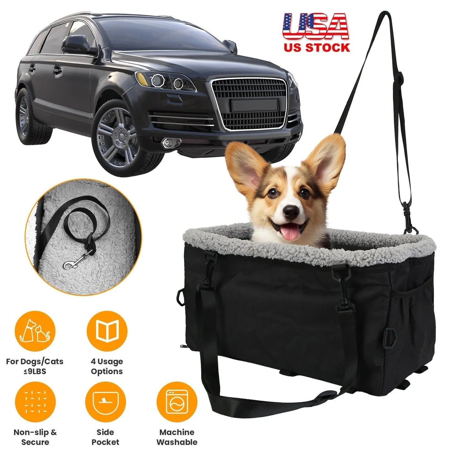 GBruno Store - Small Dog Car Seat with Harness Center Console Pet Booster