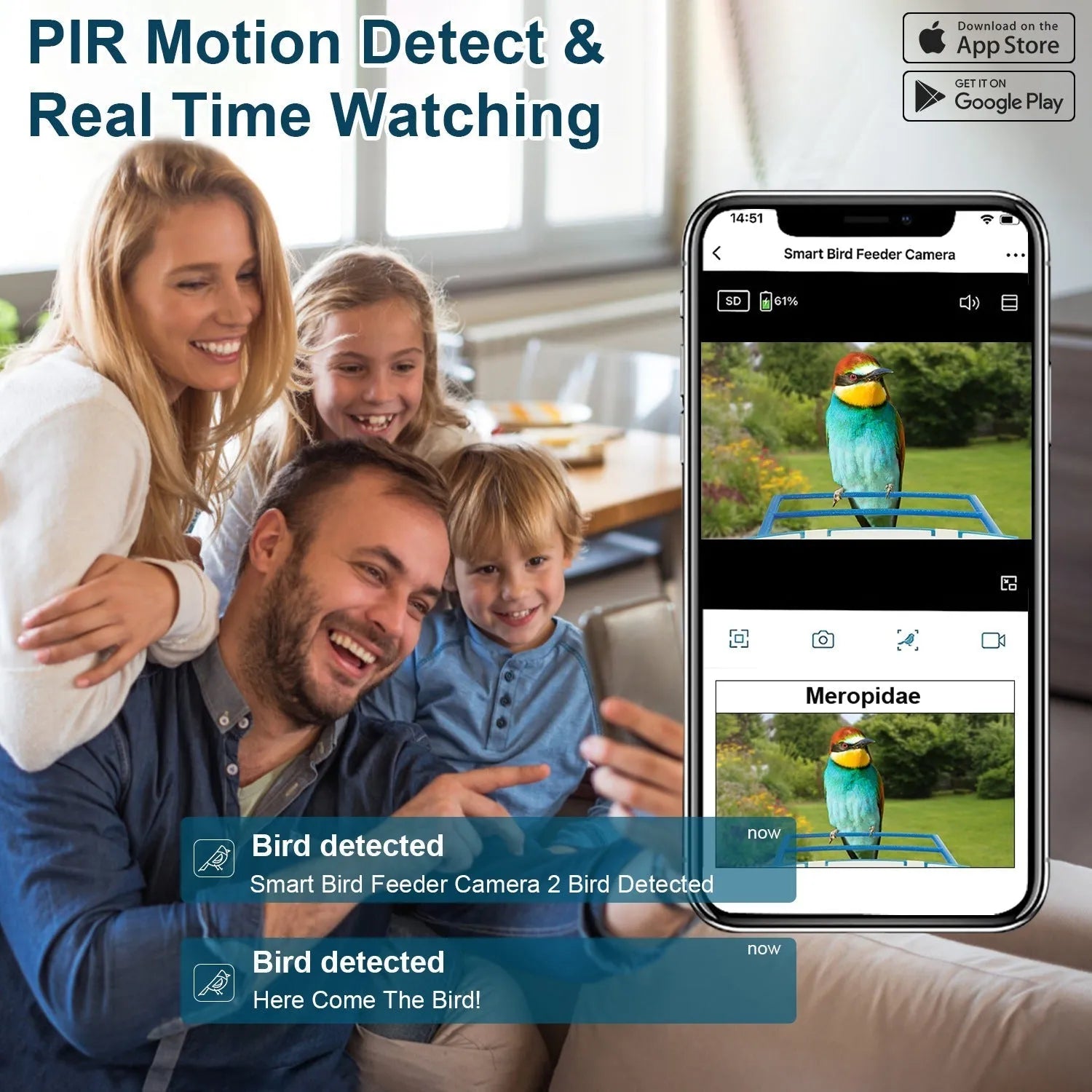 GBruno Store - Smart Bird Feeder with Solar Powered Camera 1080P HD AI Identify PIR Motion Auto Capture Video Cloud Card S...