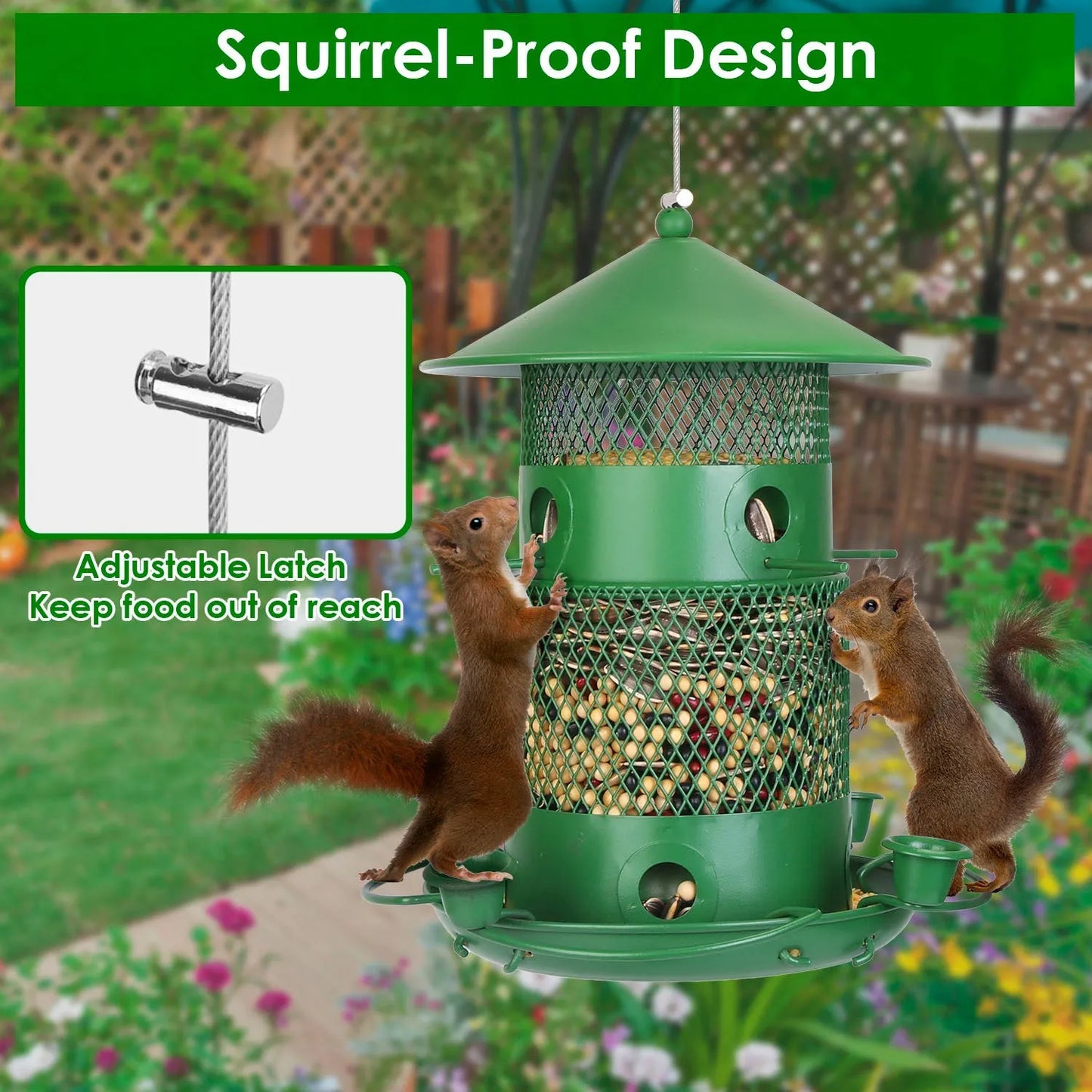 GBruno Store - Wild Bird Feeder Squirrel-Proof Chew-Proof Metal Bird Seed Feeder Outdoor Hanging Bird Feeder With 360¡ Cir...