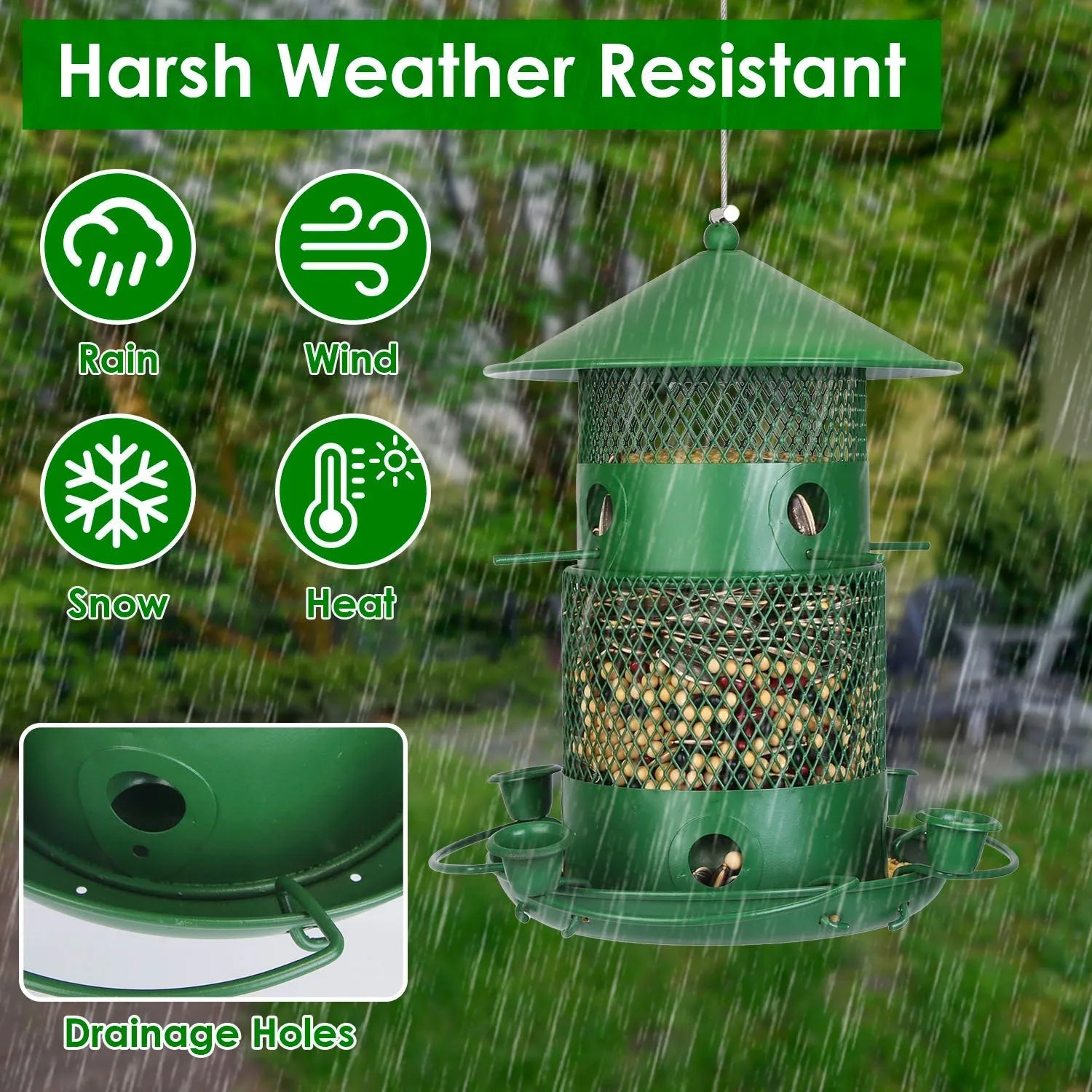 GBruno Store - Wild Bird Feeder Squirrel-Proof Chew-Proof Metal Bird Seed Feeder Outdoor Hanging Bird Feeder With 360¡ Cir...