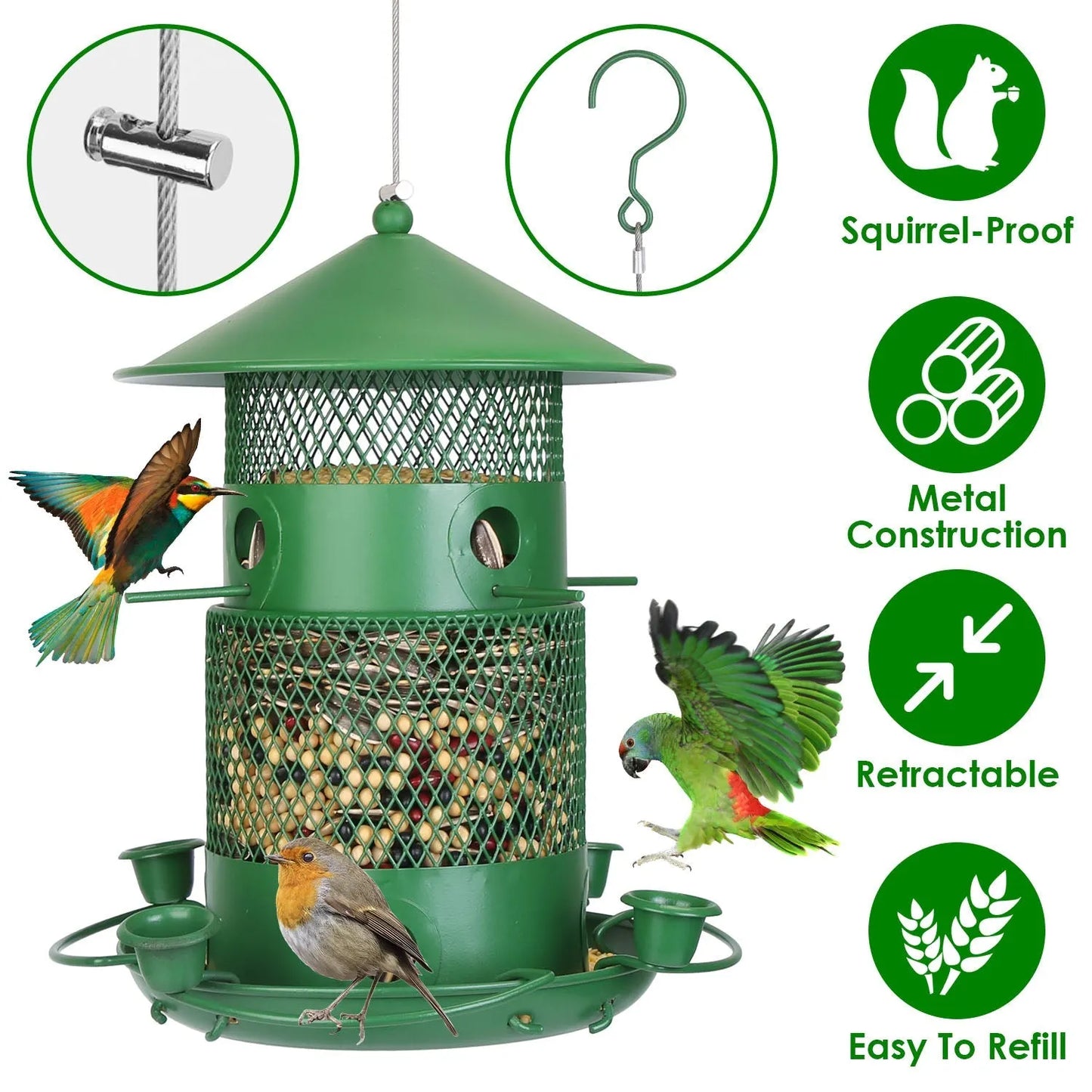 GBruno Store - Wild Bird Feeder Squirrel-Proof Chew-Proof Metal Bird Seed Feeder Outdoor Hanging Bird Feeder With 360¡ Cir...