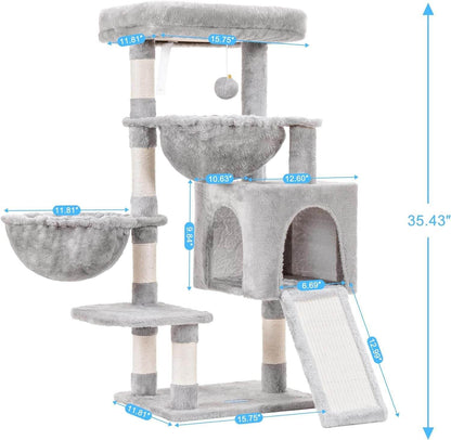 Purrfect Pet Kingdom Gray Cat Tree with Multiple Levels & Hammock Purrfect Pet Kingdom
