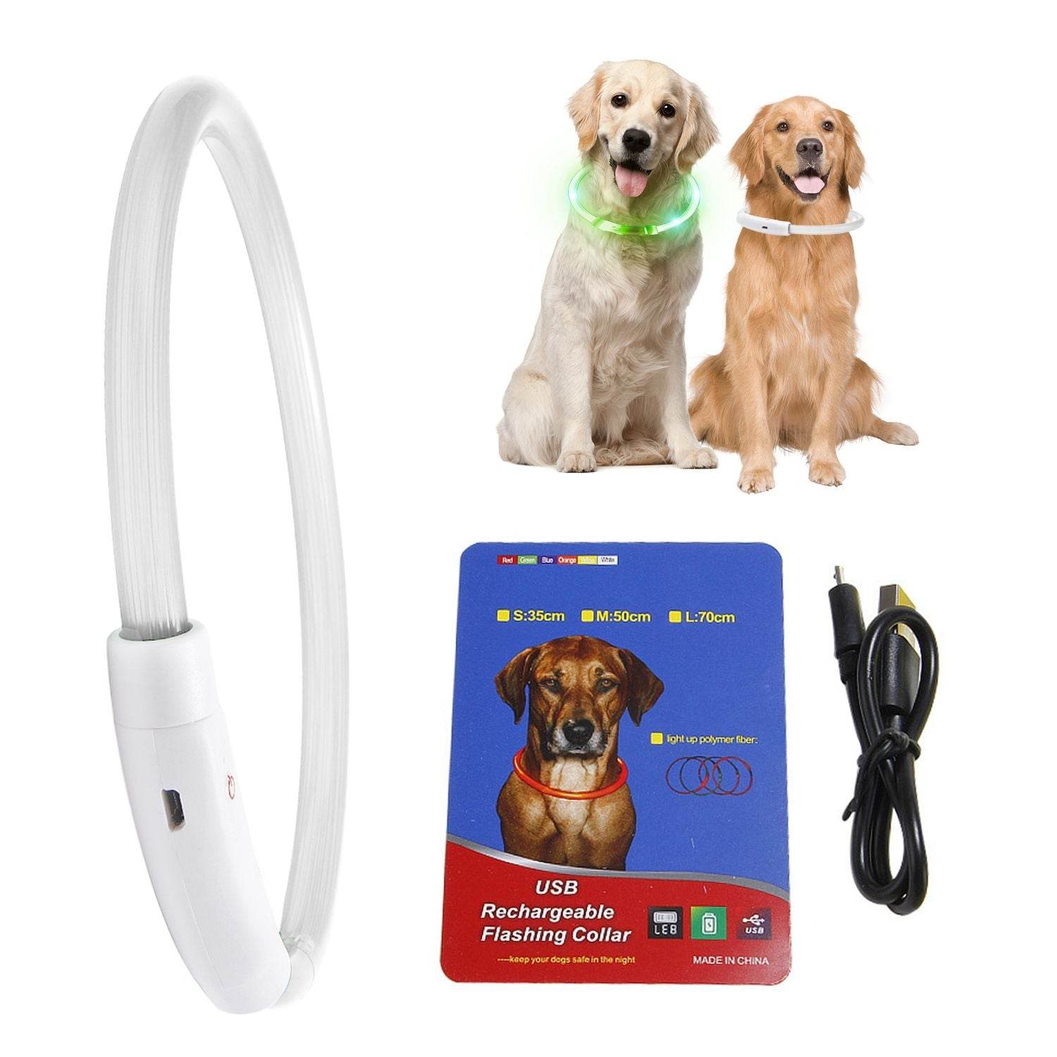 Purrfect Pet Kingdom Rechargeable LED Dog Collar Safety Gear USB 70cm 27.55in Purrfect Pet Kingdom