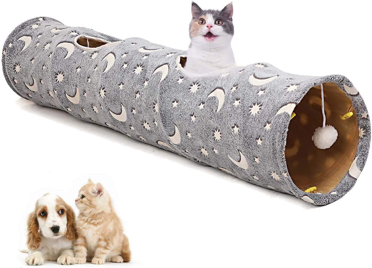Glow in the dark cat tunnel from Purrfect Pet Kingdom designed for playful pets with soft fabric and playful accessories
