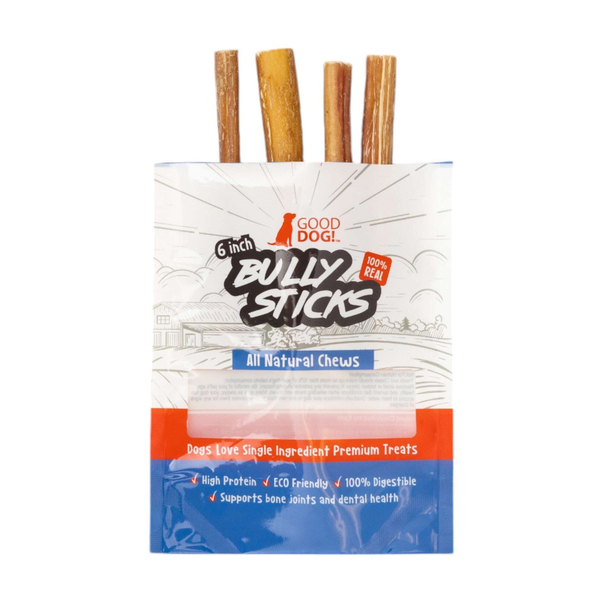 6 inch bully sticks for dogs in eco-friendly packaging, perfect for healthy chewing and nutrition