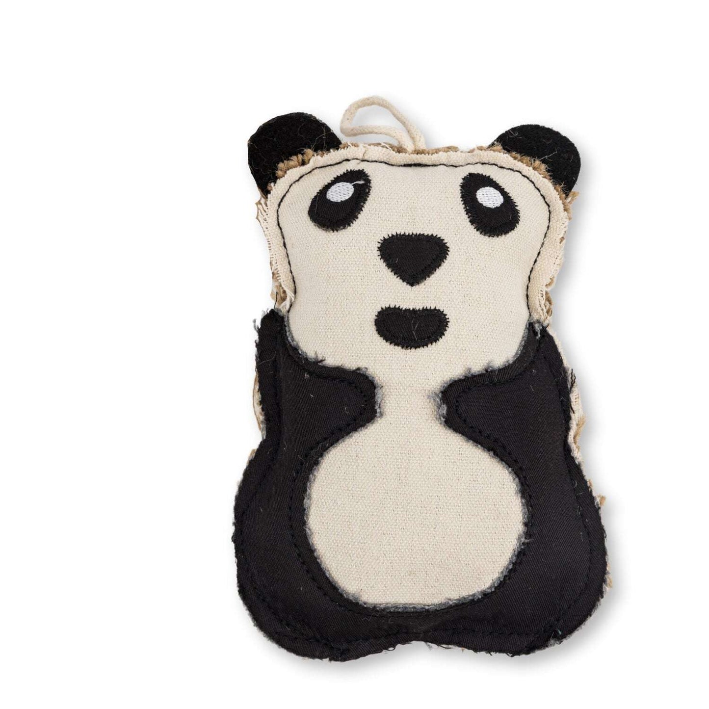 Panda-shaped safe chew toy for dogs made of durable fabric for playful pups