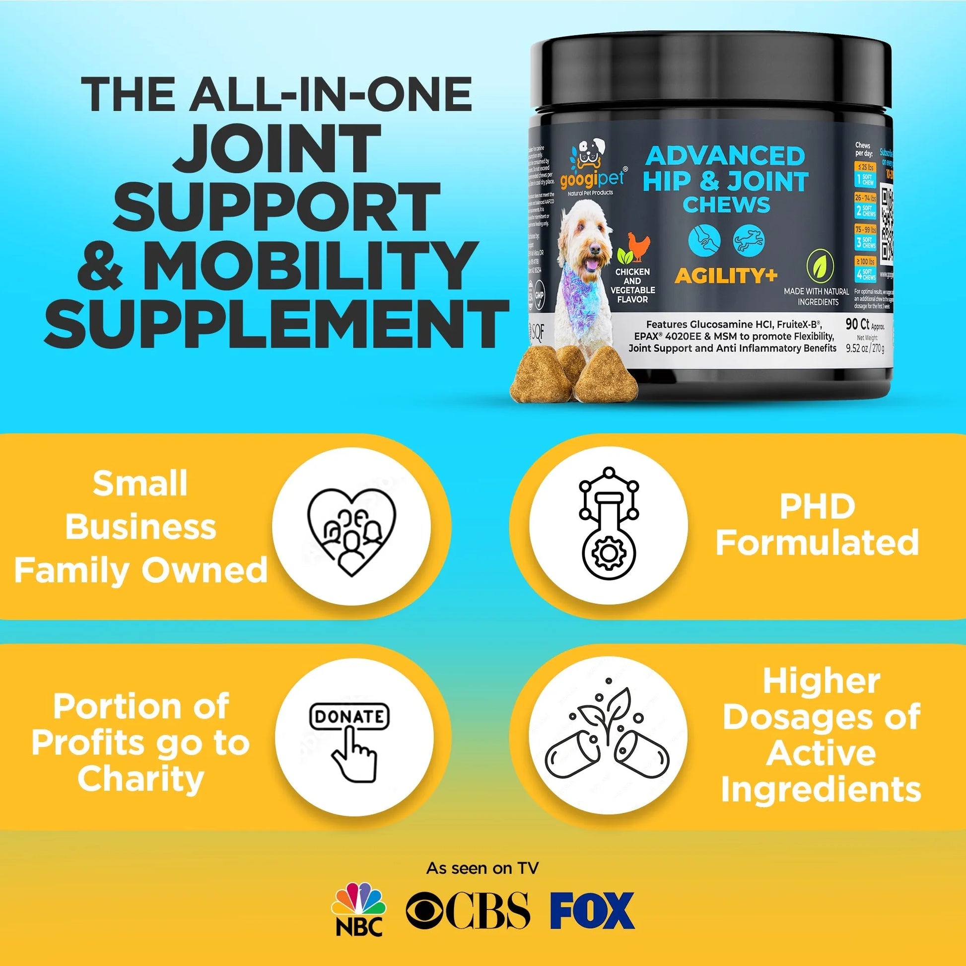 Googipet - Agility+ Advanced Hip and Joint Chews for Dogs - Joint Health