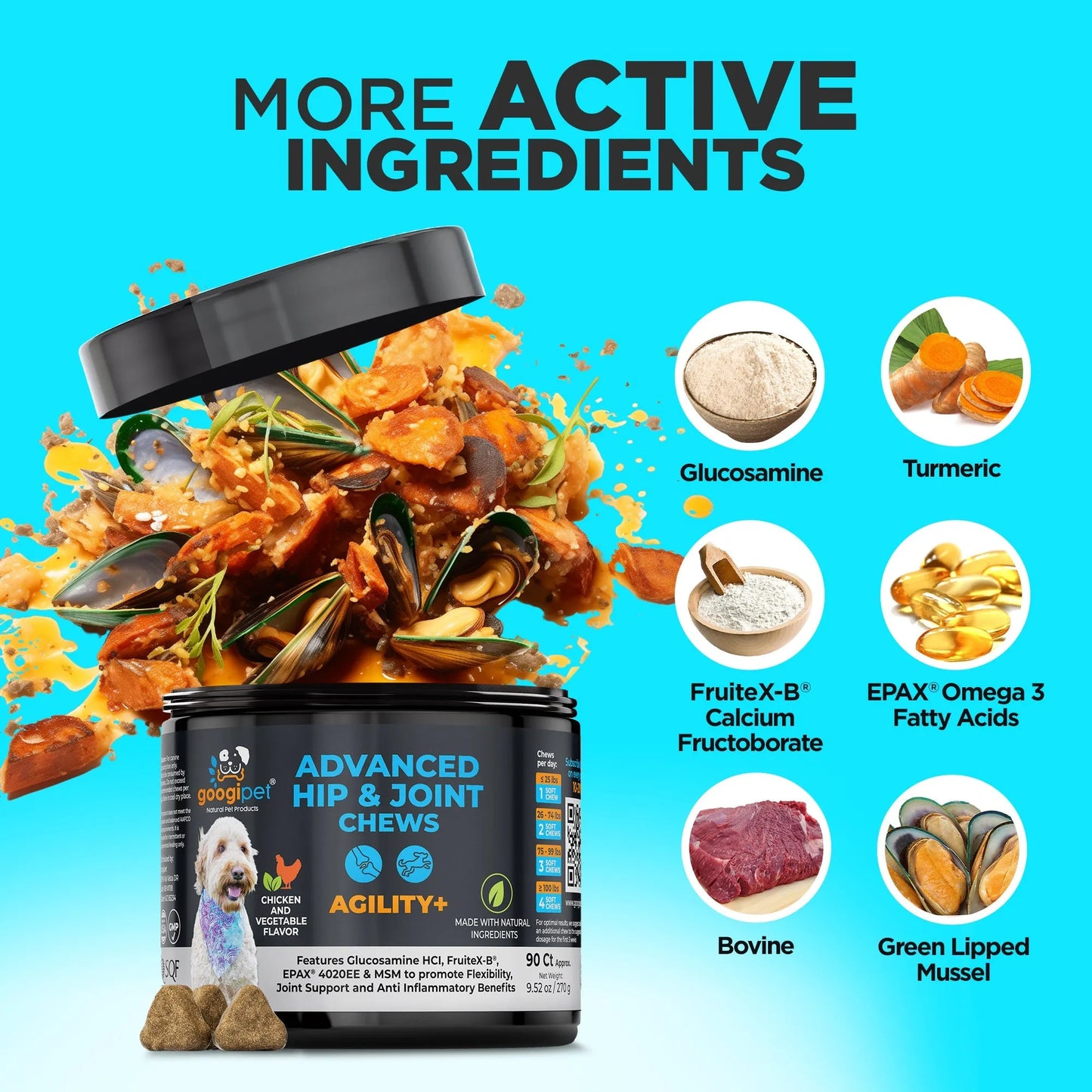 Googipet - Agility+ Advanced Hip and Joint Chews for Dogs - Joint Health