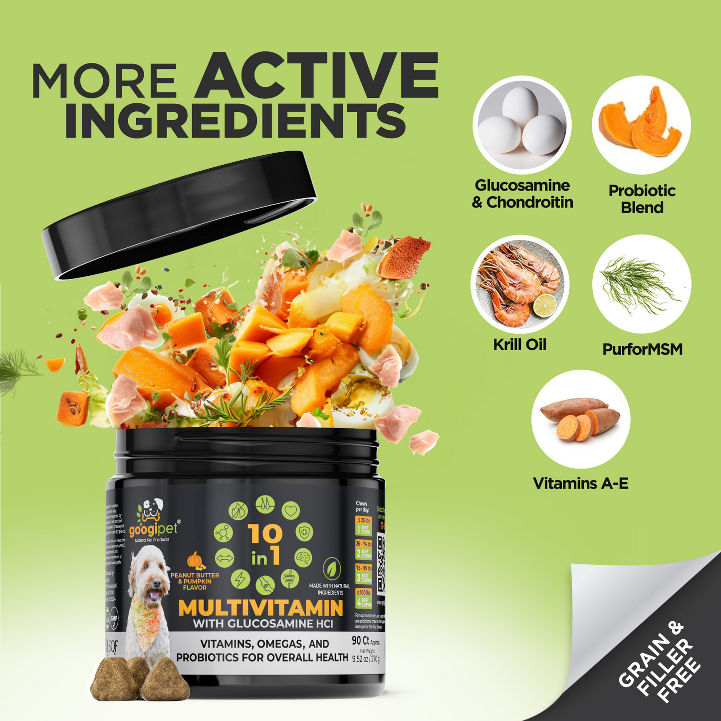 Googipet 10-in-1 Multivitamin with Glucosamine for Dogs in Peanut Butter Pumpkin Flavor