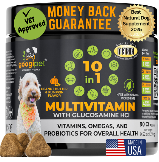Googipet 10 in 1 dog supplements peanut butter pumpkin flavor with vitamins and probiotics for overall health