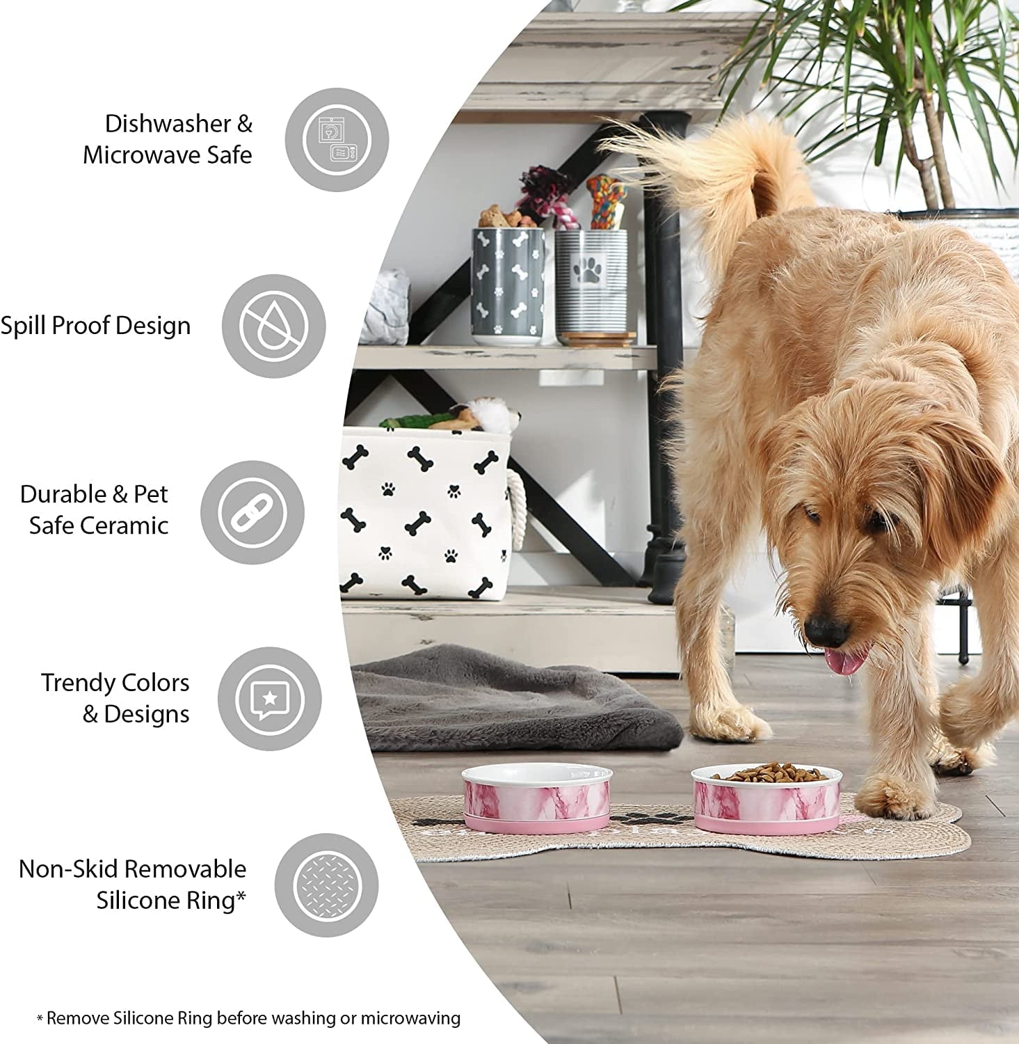 Gray ceramic pet dishes 2 piece set, durable and stylish, perfect for your furry friend