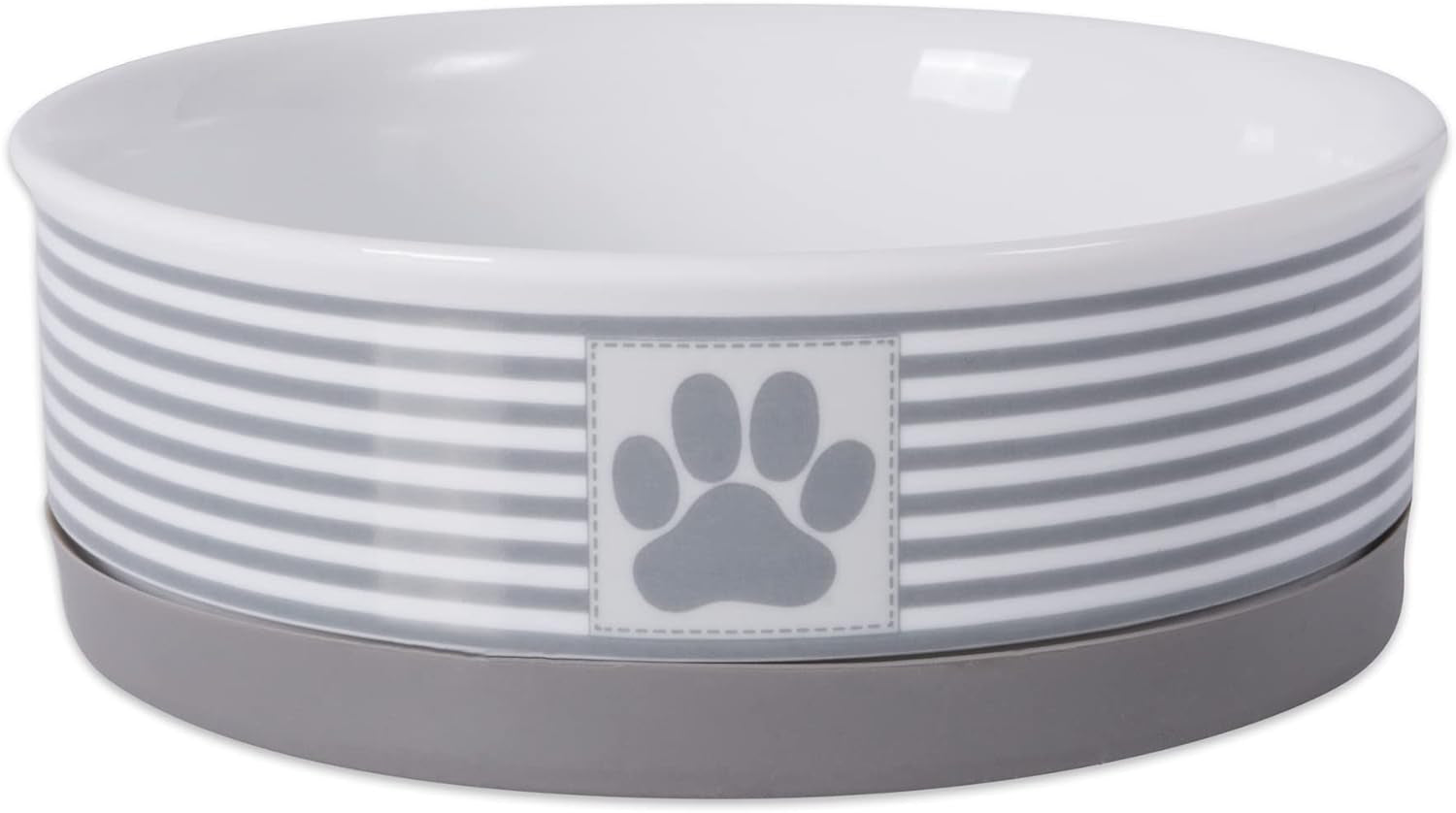 Stylish gray ceramic pet dishes 2 piece with paw print design and striped pattern