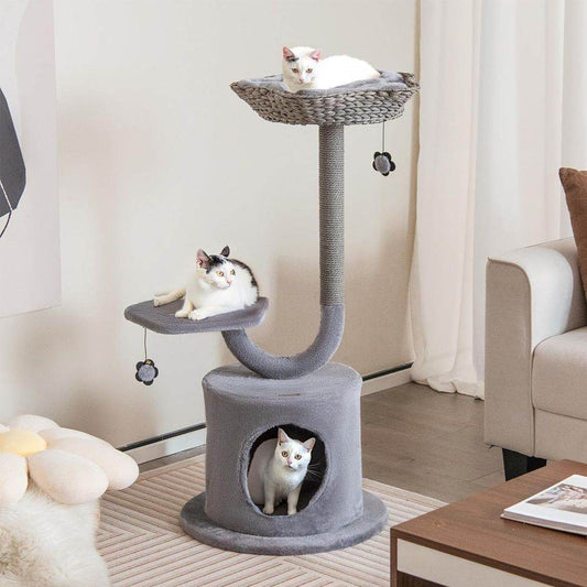 Purrfect Pet Kingdom Indoor Cat Climbing Furniture Tower Gray Wood Purrfect Pet Kingdom