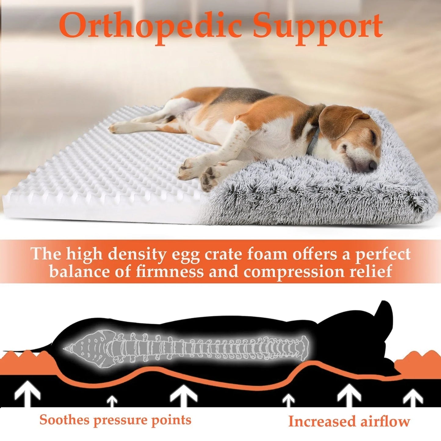 Gray large pet bed orthopedic with high density egg crate foam for supportive sleep