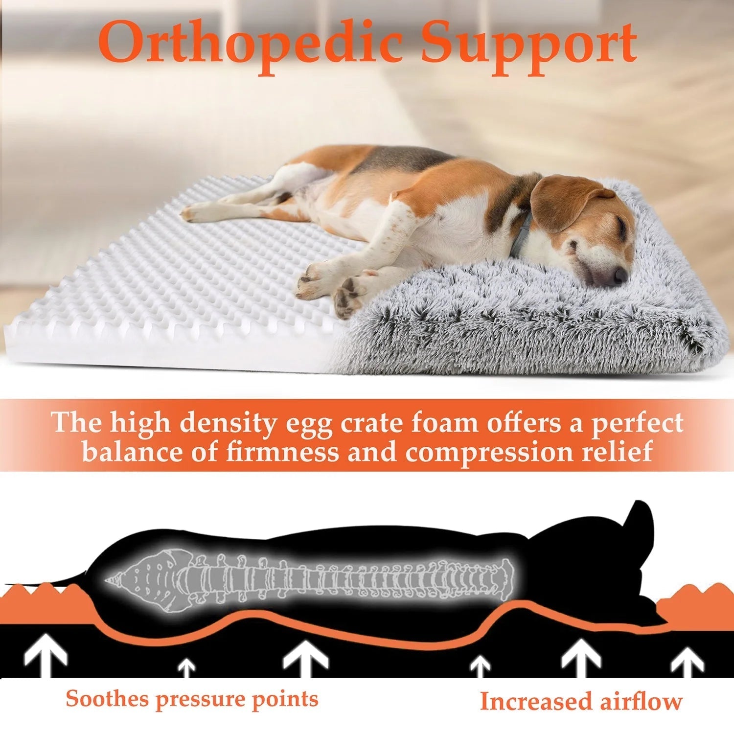Gray large pet bed orthopedic with high density egg crate foam for supportive sleep