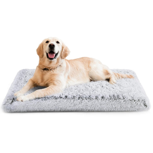 Gray large pet bed orthopedic for dogs with plush fur for comfort and support