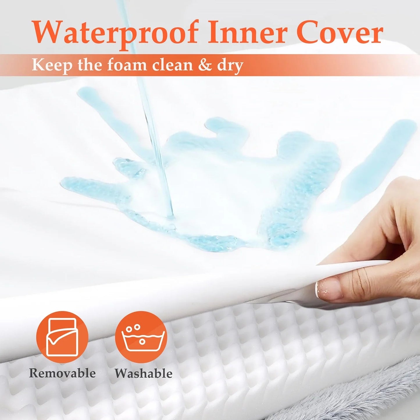 Waterproof inner cover of gray large pet bed orthopedic keeps the foam clean and dry for pets