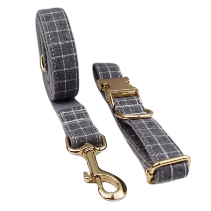 Custom Gray Plaid Dog Harness Set for Small Breed Puppies