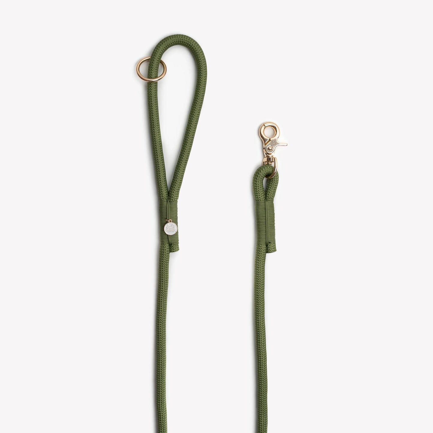 Green braided rope leash by FURLOU, perfect for dogs, showcasing durability and style in a vibrant color.