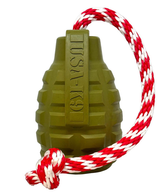 USA-K9 Grenade Shaped Rubber Dog Toy - Chew, Treat Dispenser